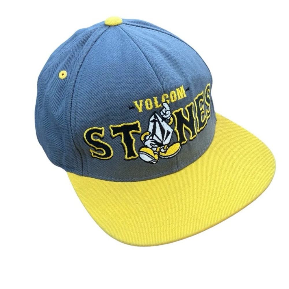 Volcom Stones Hat Logo 2Tone Gray Yellow Adjustable Snapback Cap Embroidered